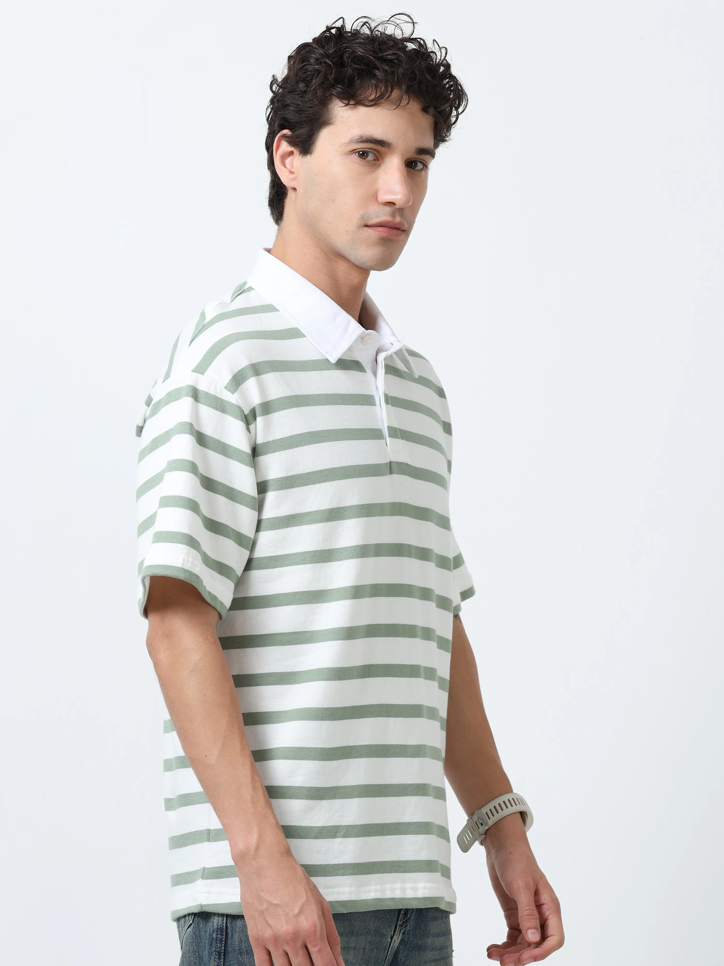 Calla - Oversized Striped Polo T Shirt - Green