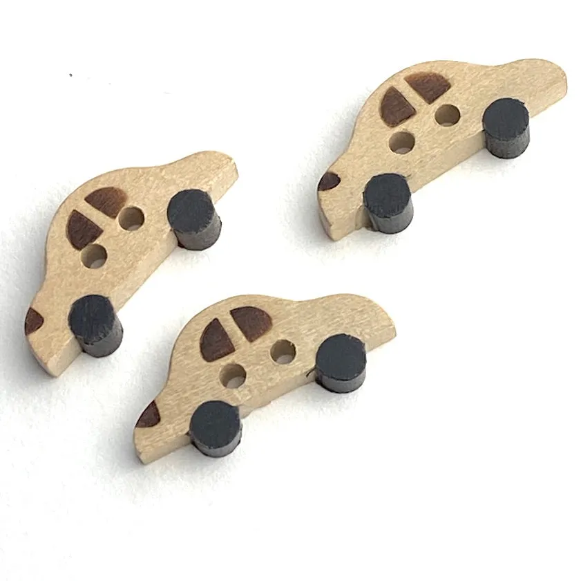 Car Button, Wood Tan   Black 1"  2 Holes  # SK-695