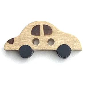 Car Button, Wood Tan   Black 1"  2 Holes  # SK-695