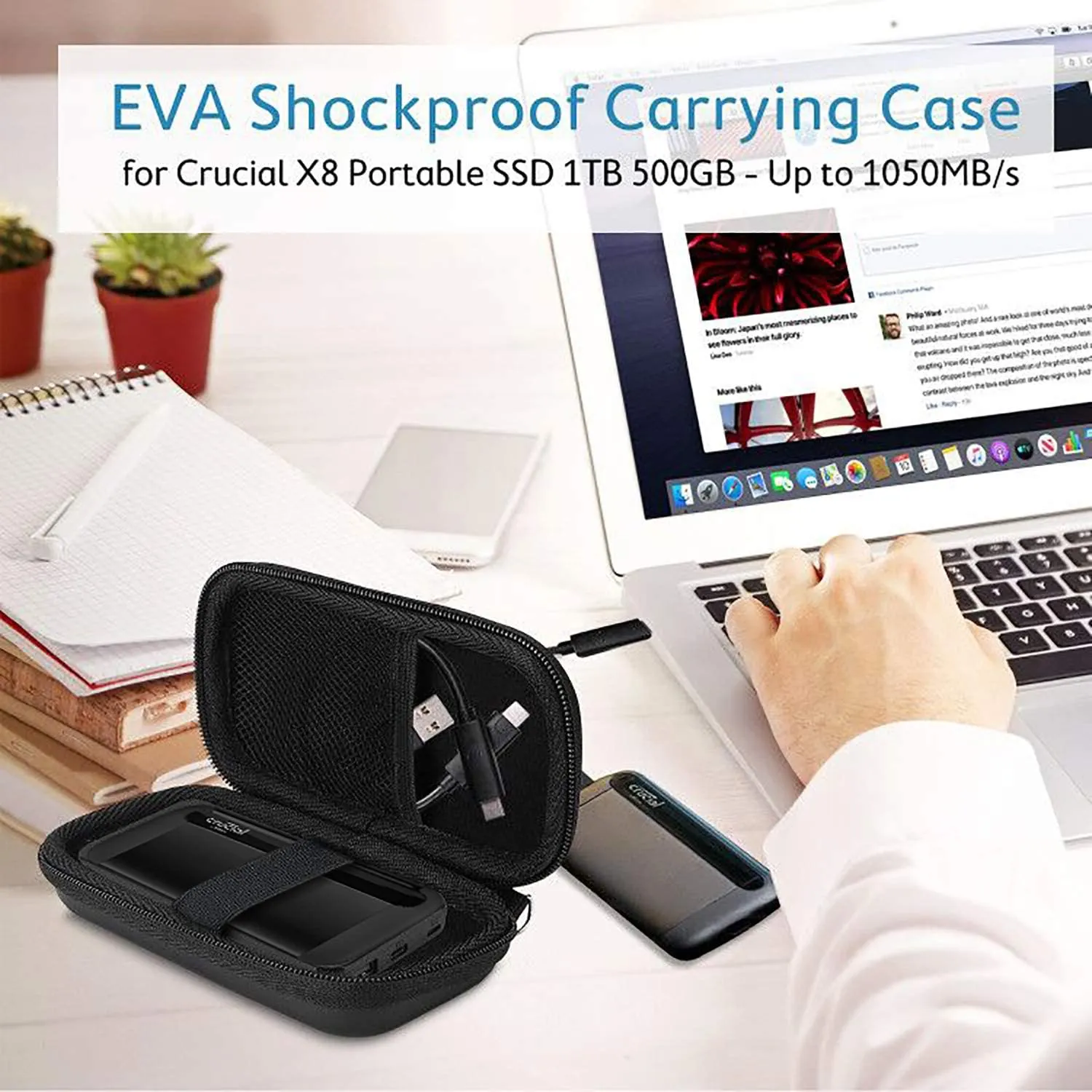 (CASE ONLY) Hard EVA Case for Crucial X8 Portable SSD 1TB / 500GB | ProCase