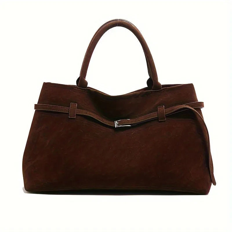 Chic Coffee Brown Faux Suede Tote Bag for Women - Spacious, Durable & Stain-Resistant with Magnetic Closure