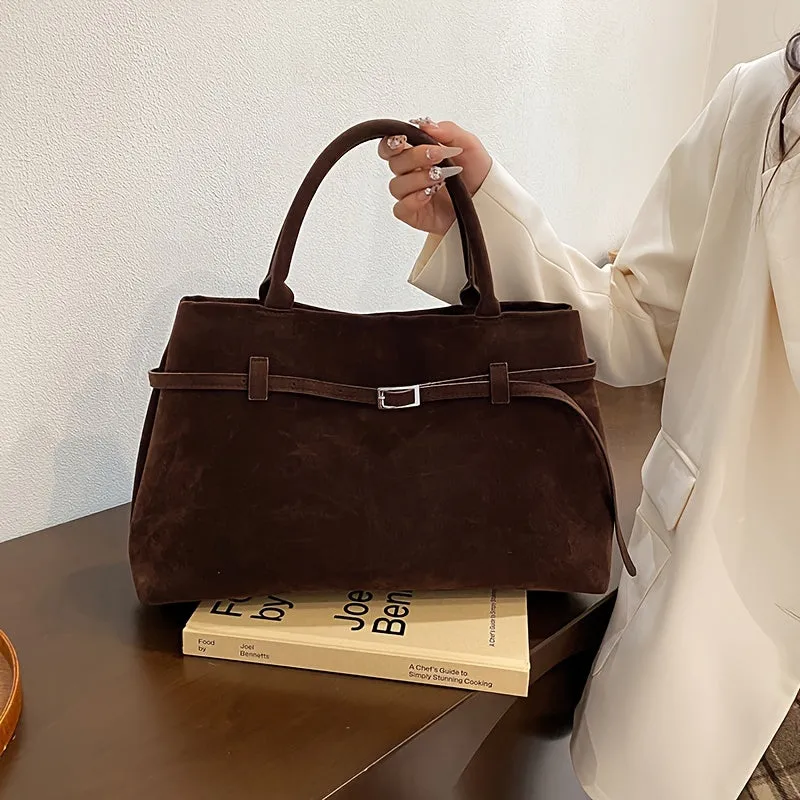 Chic Coffee Brown Faux Suede Tote Bag for Women - Spacious, Durable & Stain-Resistant with Magnetic Closure