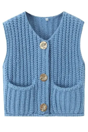 Chunky Knit Vest Blue