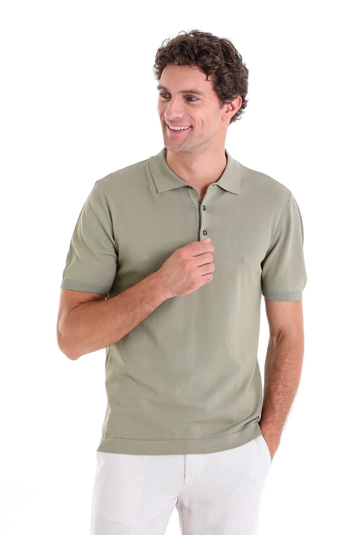 Comfort Fit Basic Green Vetiver Polo T-Shirt