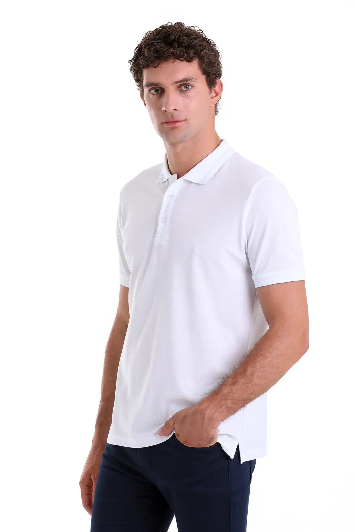 Comfort Fit Basic Plain 100% Cotton White Polo T-Shirt