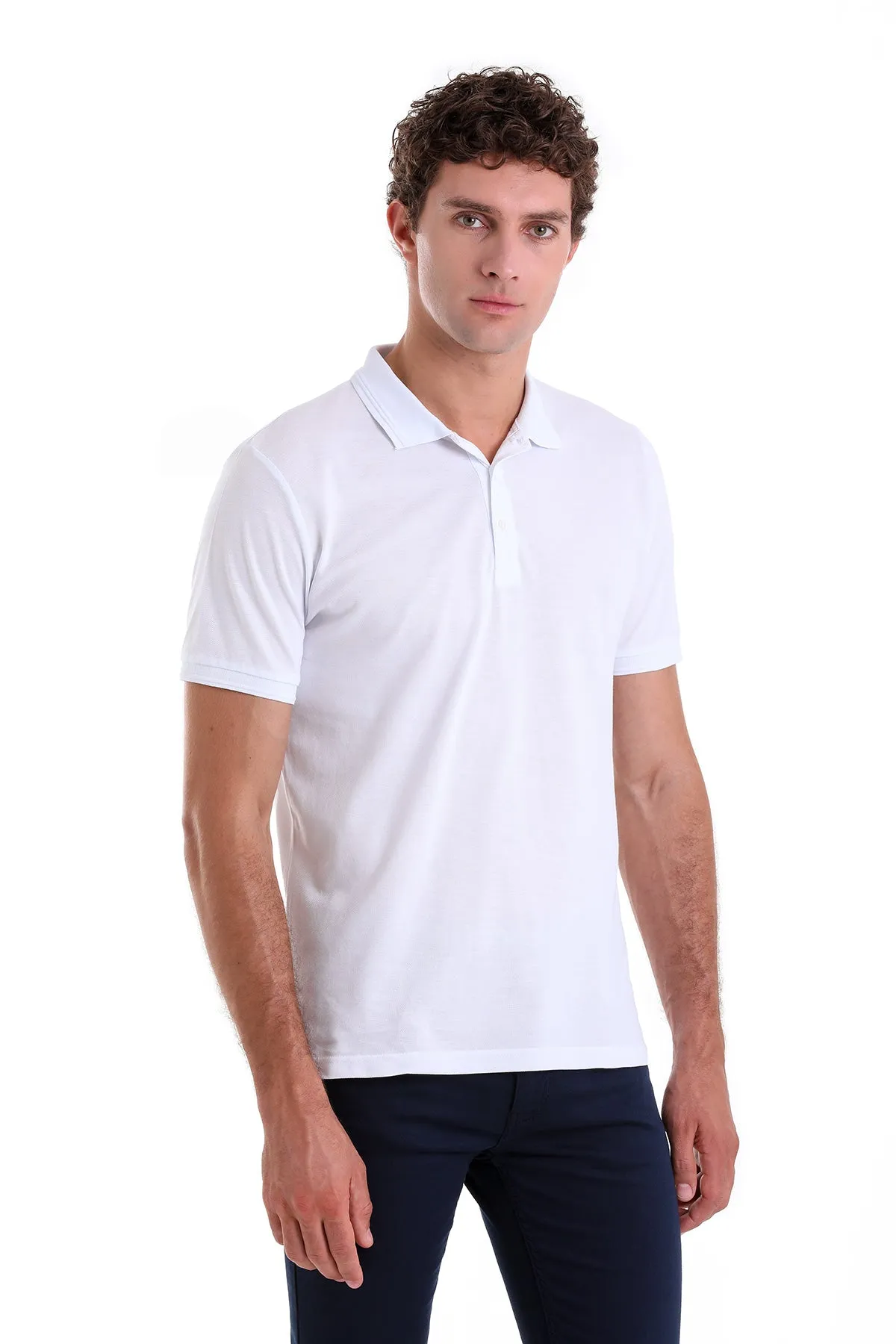 Comfort Fit Basic Plain 100% Cotton White Polo T-Shirt