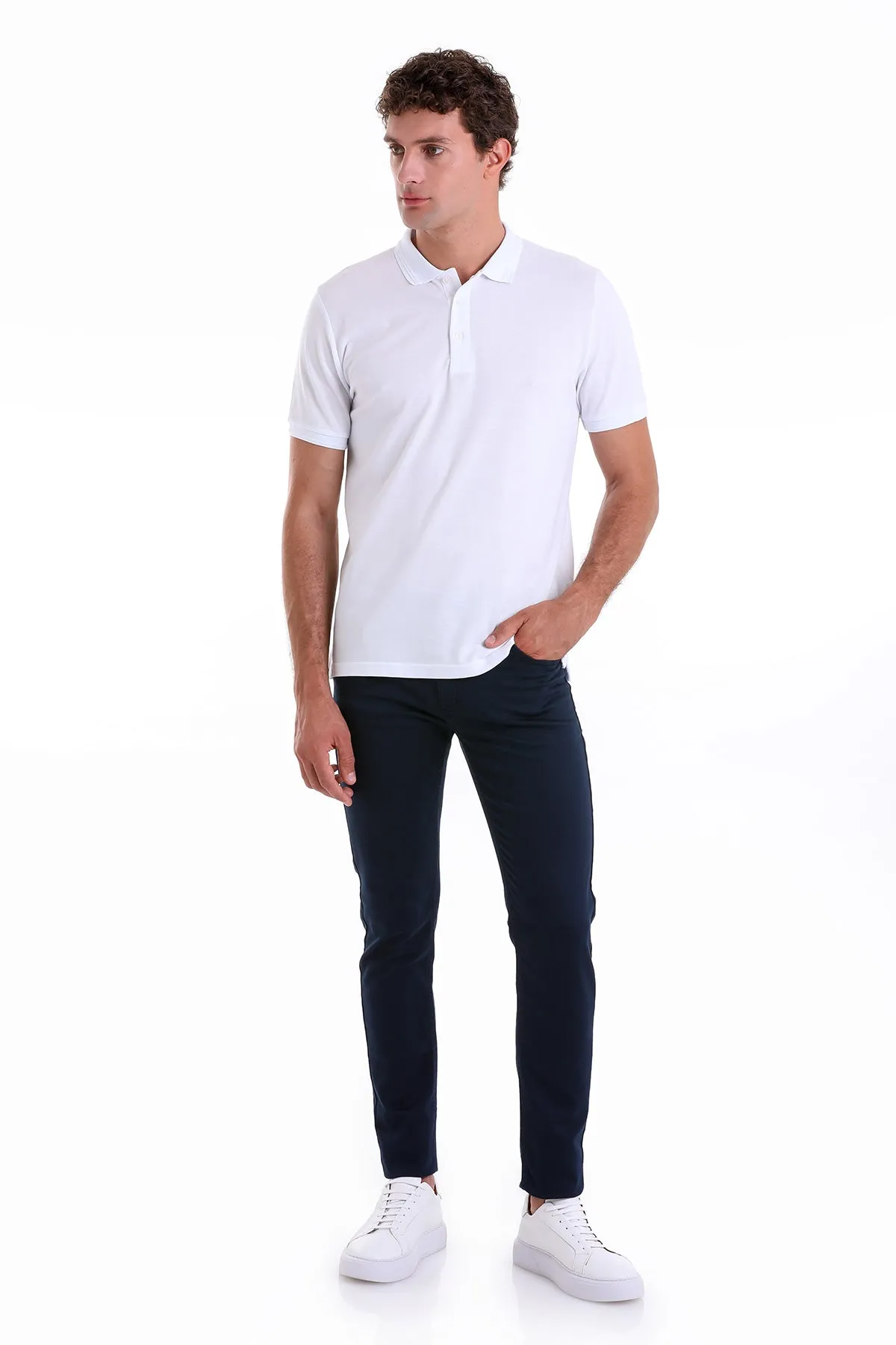 Comfort Fit Basic Plain 100% Cotton White Polo T-Shirt