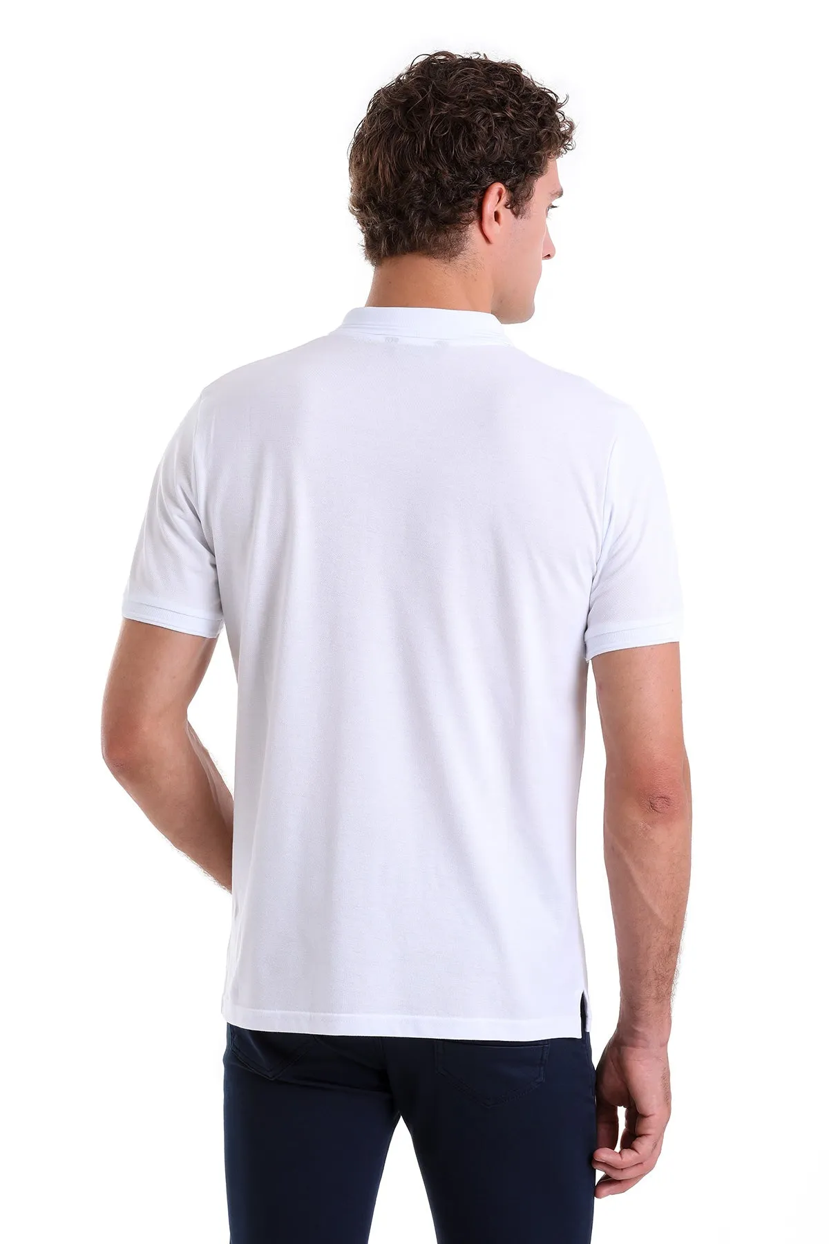 Comfort Fit Basic Plain 100% Cotton White Polo T-Shirt