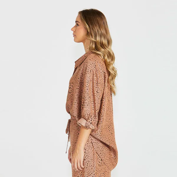 Davie Oversized Shirt - Sandy Tan Animal