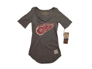 Detroit Red Wings Retro Brand WOMEN Gray Quarter Sleeved Tunic T-Shirt