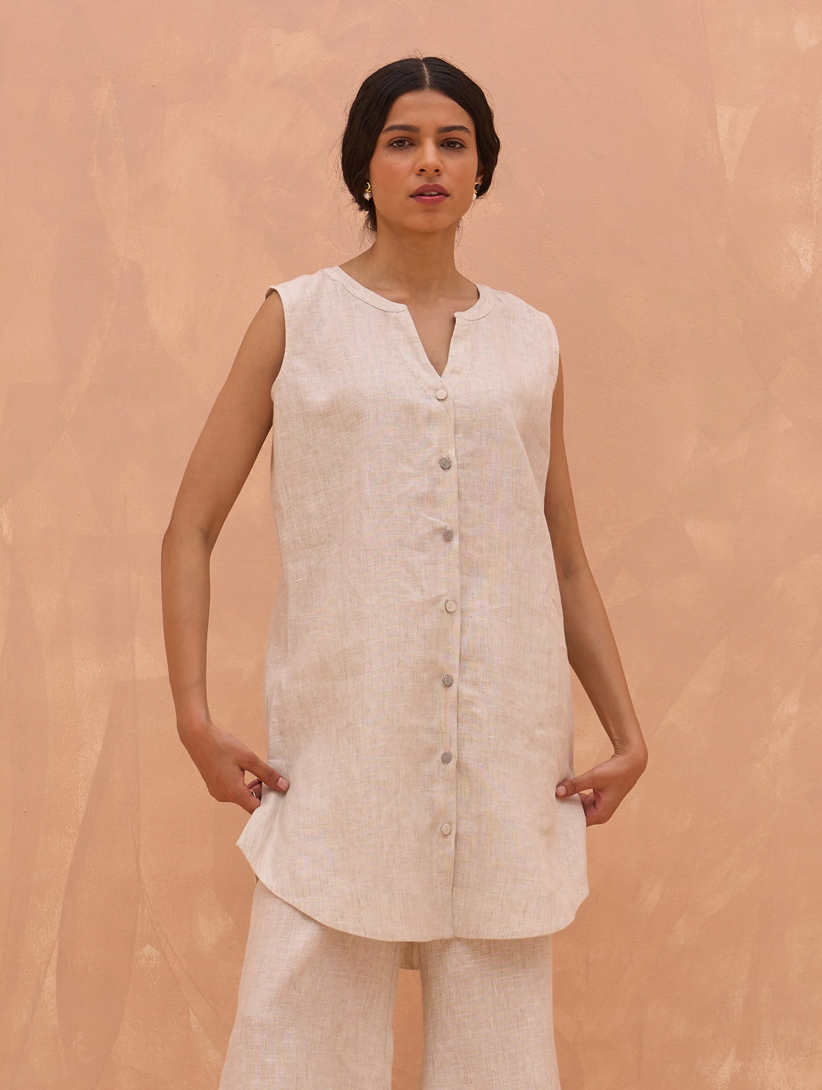 Dia Linen Sleeveless Top - Off White