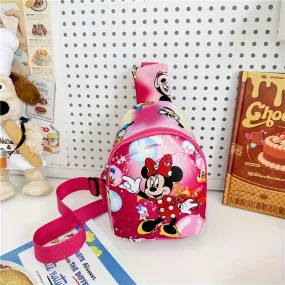 Disney Mickey & Minnie Mini Chest Bag, Cartoon Shoulder Bag, Cute & Casual Style Oxford Fabric Crossbody Purse With Adjustable Strap(5.5''x 2.7''x 7.4'')