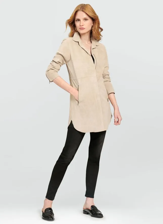 Ecru Long Suede Shirt Jacket