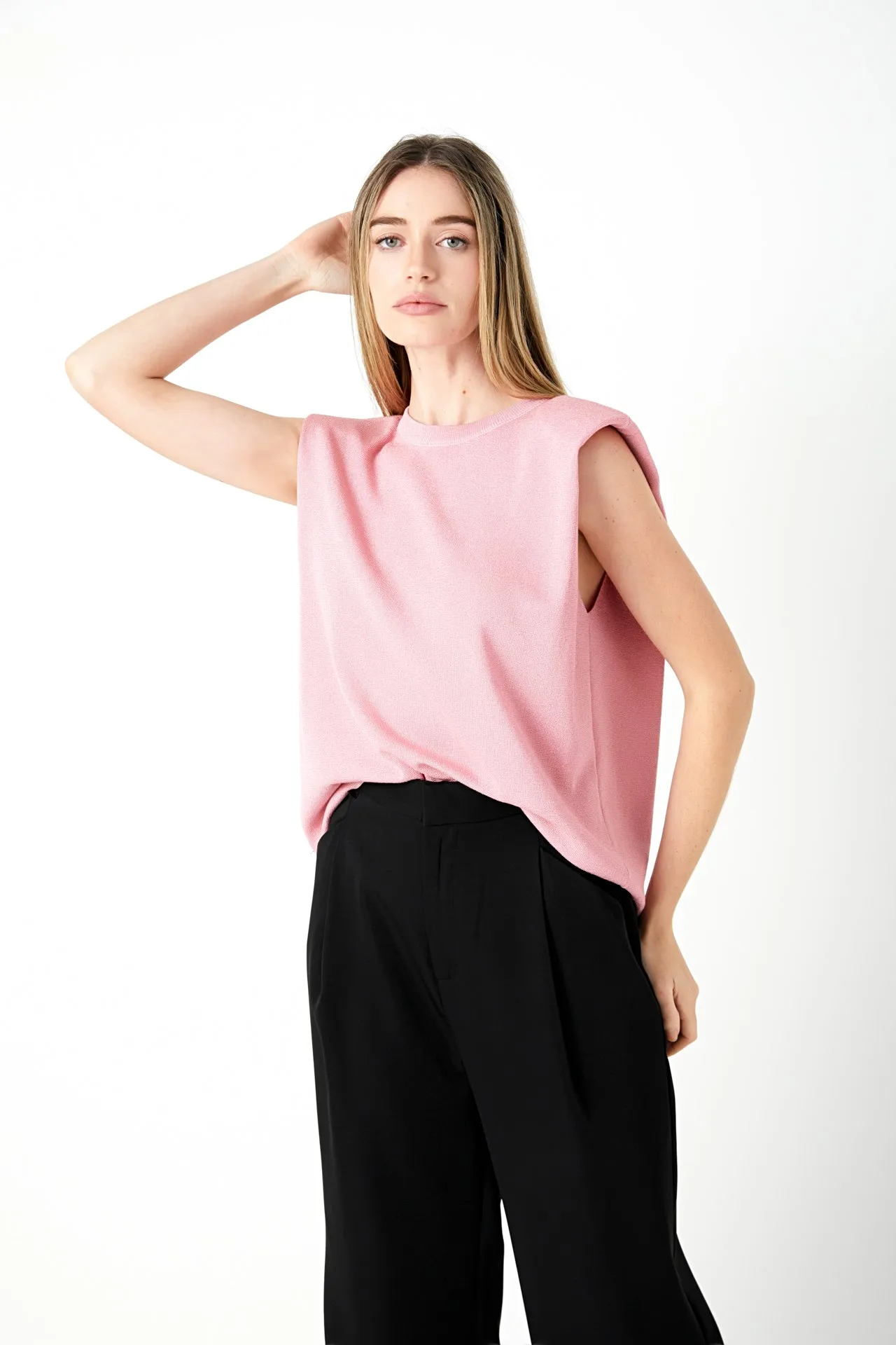 Endless Rose - Glitter Power Shoulder Knit Top