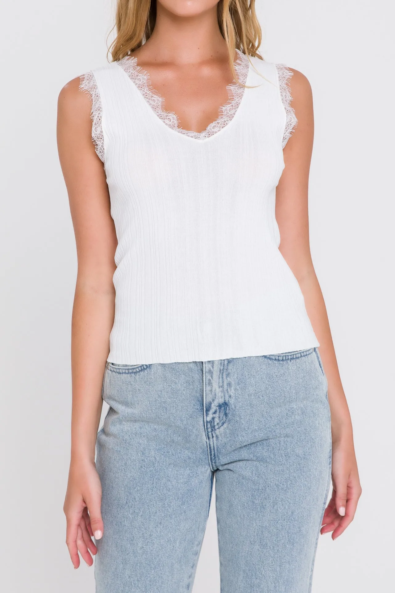 Endless Rose - Lace Trim Knit Top