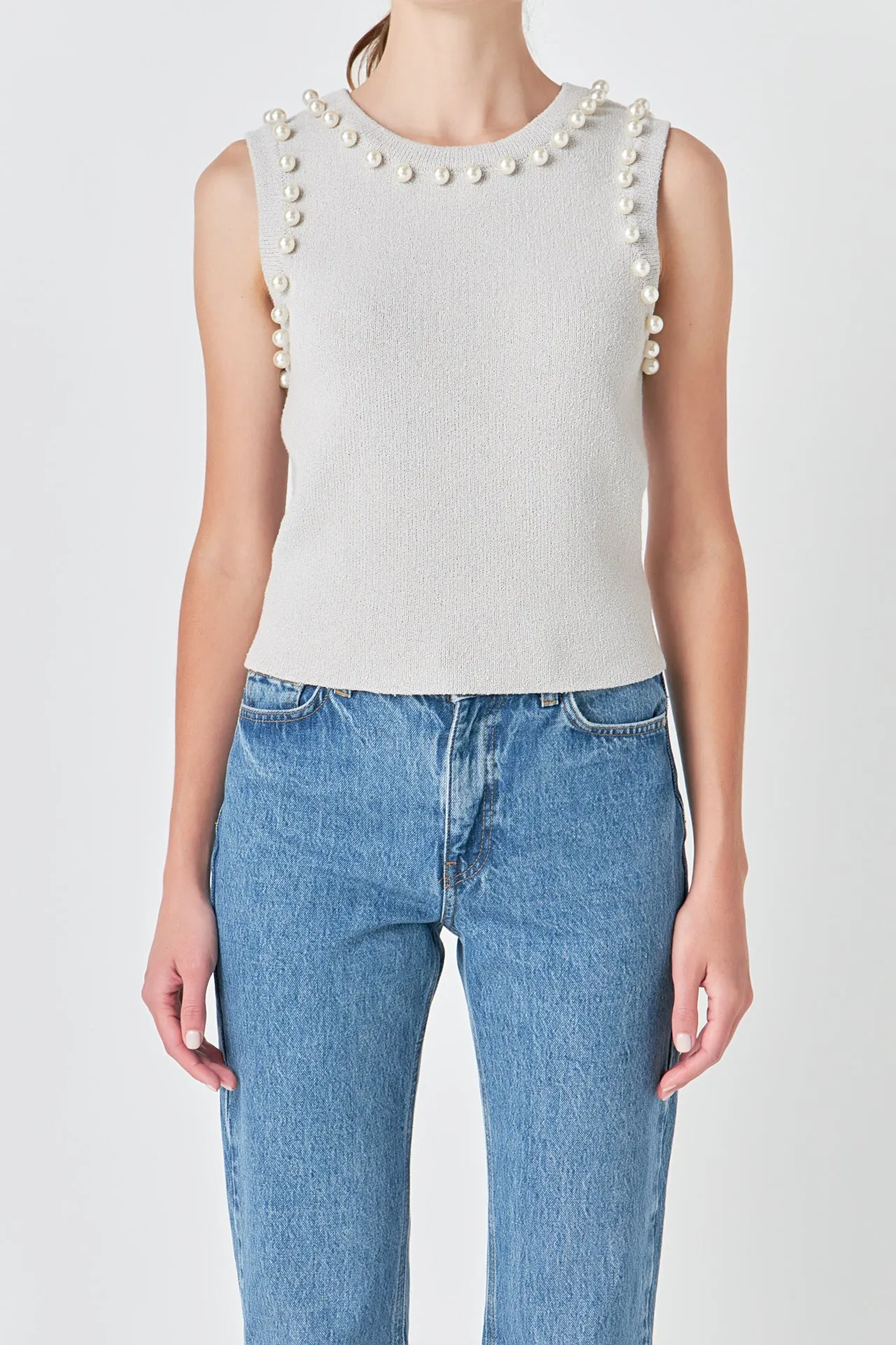 Endless Rose - Pearl Detail Knit Tank Top