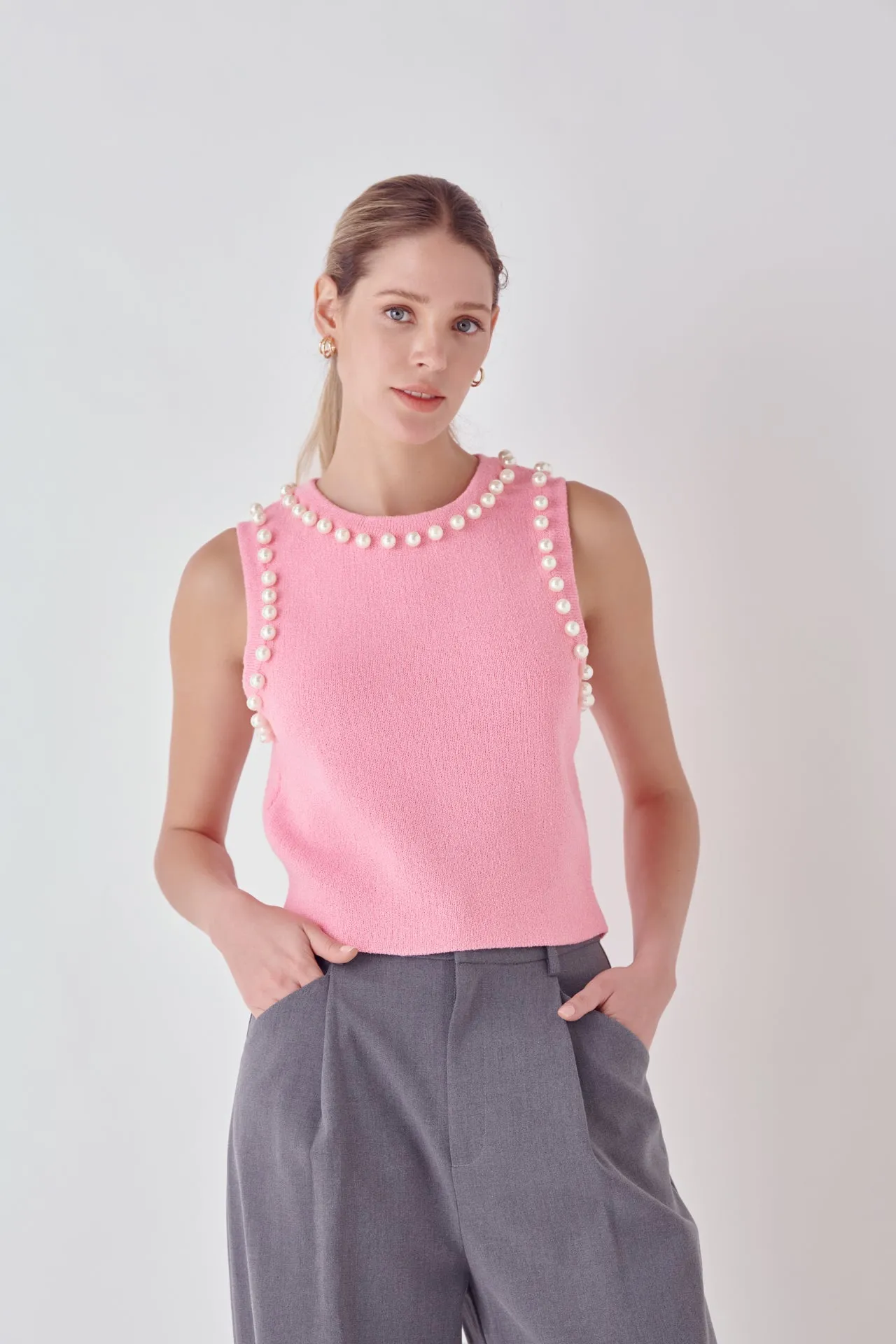 Endless Rose - Pearl Detail Knit Tank Top