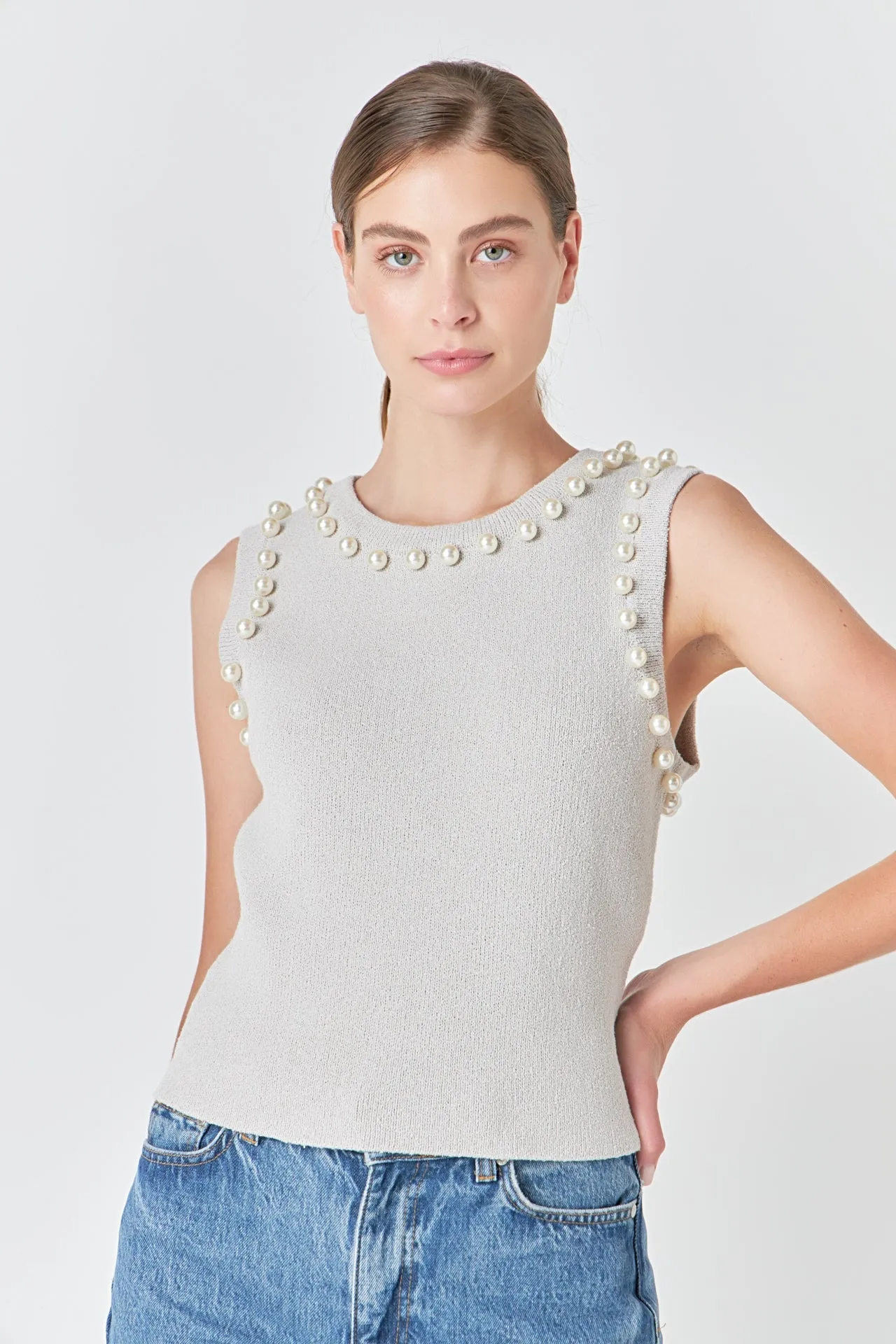 Endless Rose - Pearl Detail Knit Tank Top