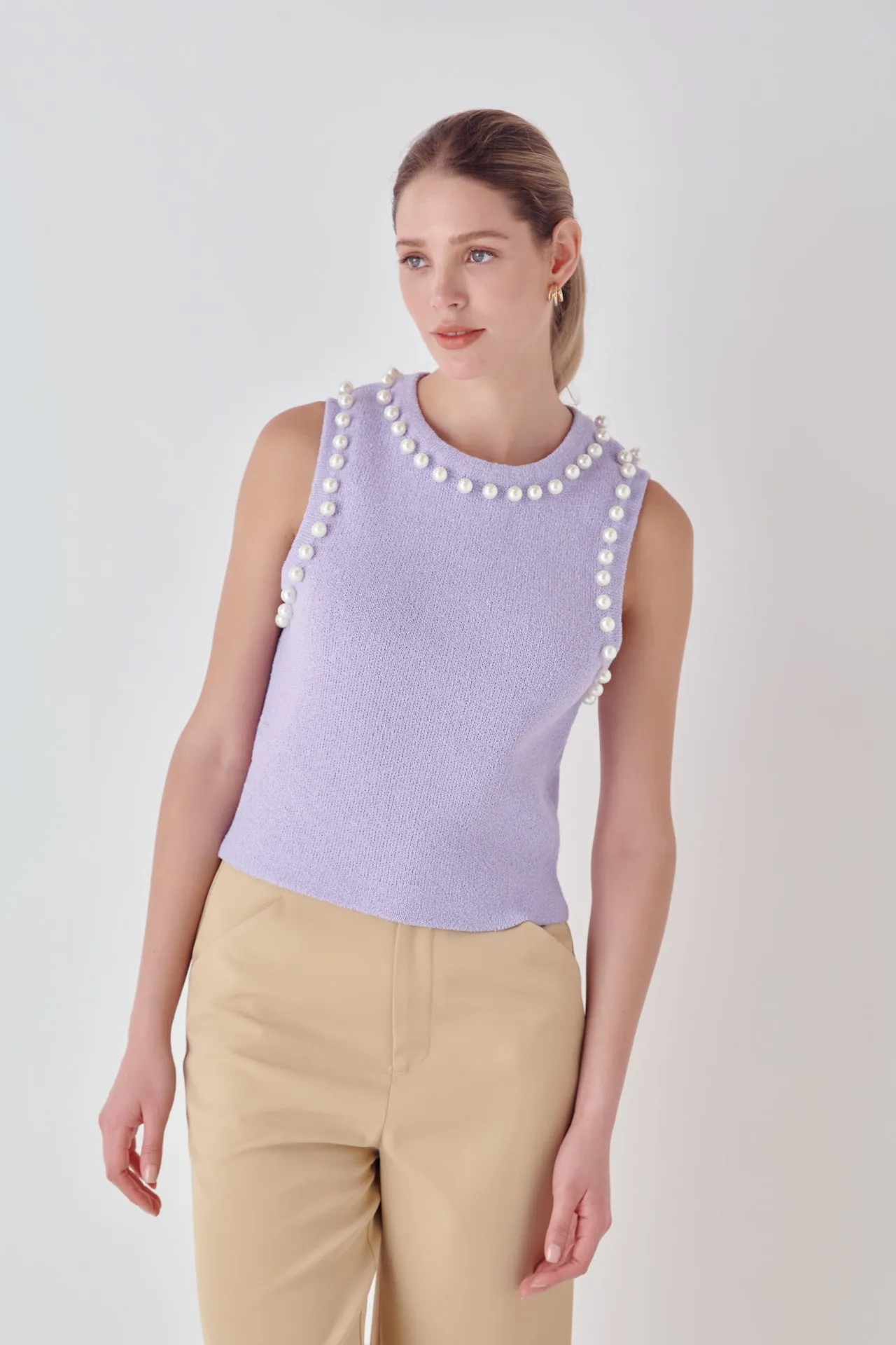 Endless Rose - Pearl Detail Knit Tank Top