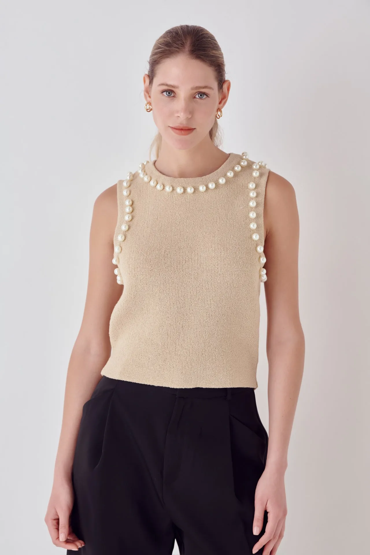 Endless Rose - Pearl Detail Knit Tank Top