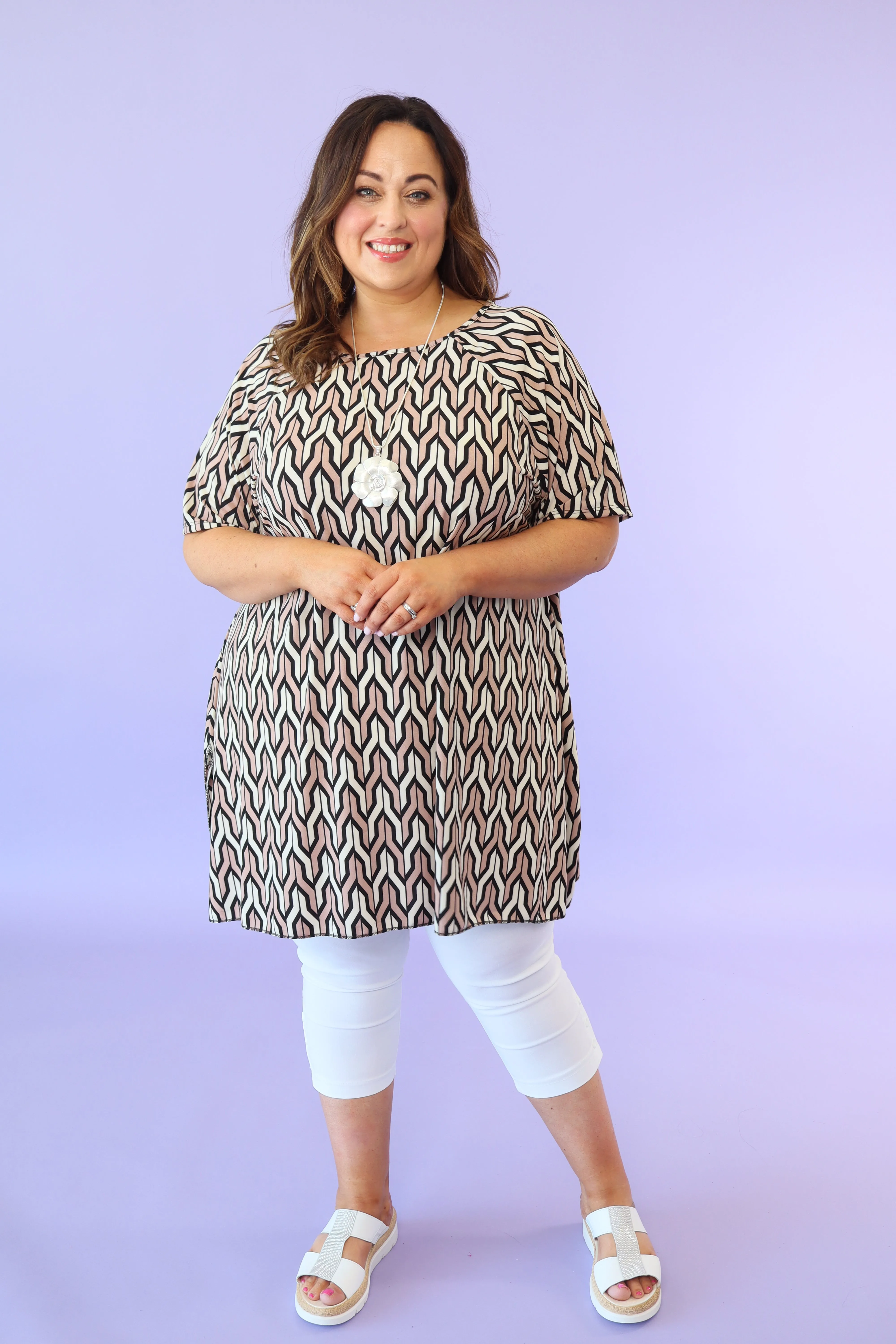 Fallon Tunic in Beige Geo Print