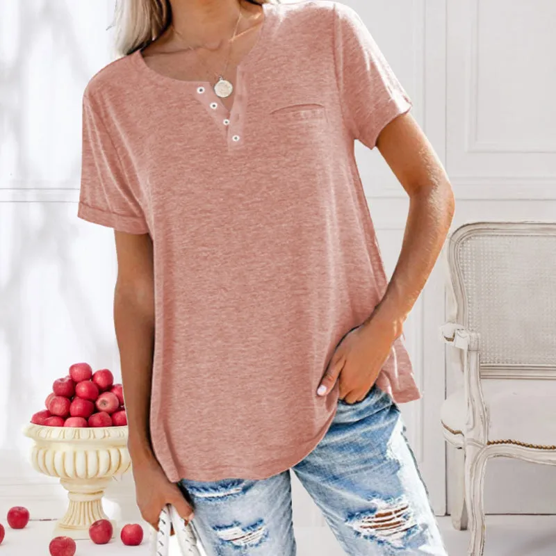 Fashion Solid Color Pocket Short Sleeve T-Shirt