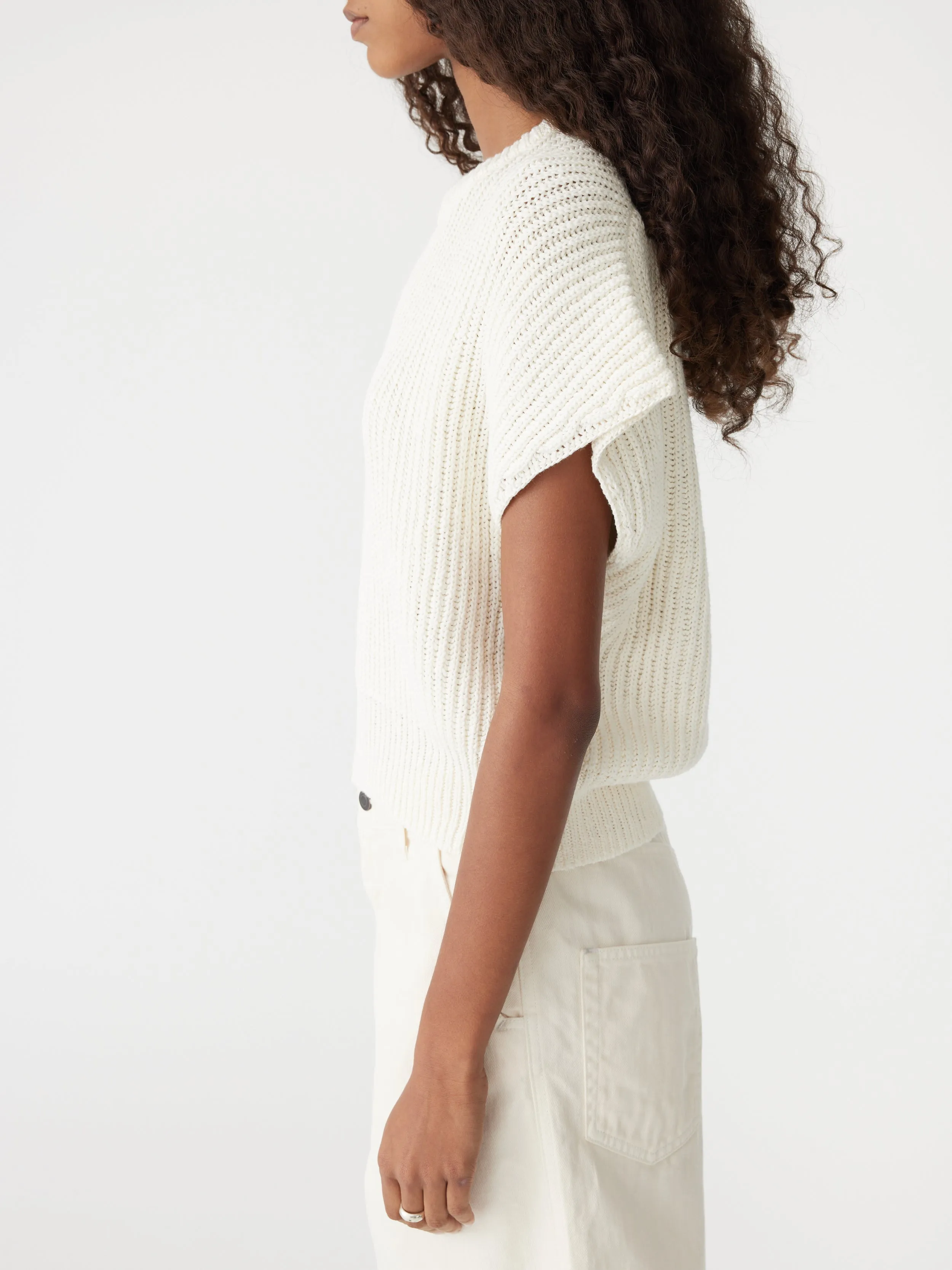 floating neck cap sleeve knit