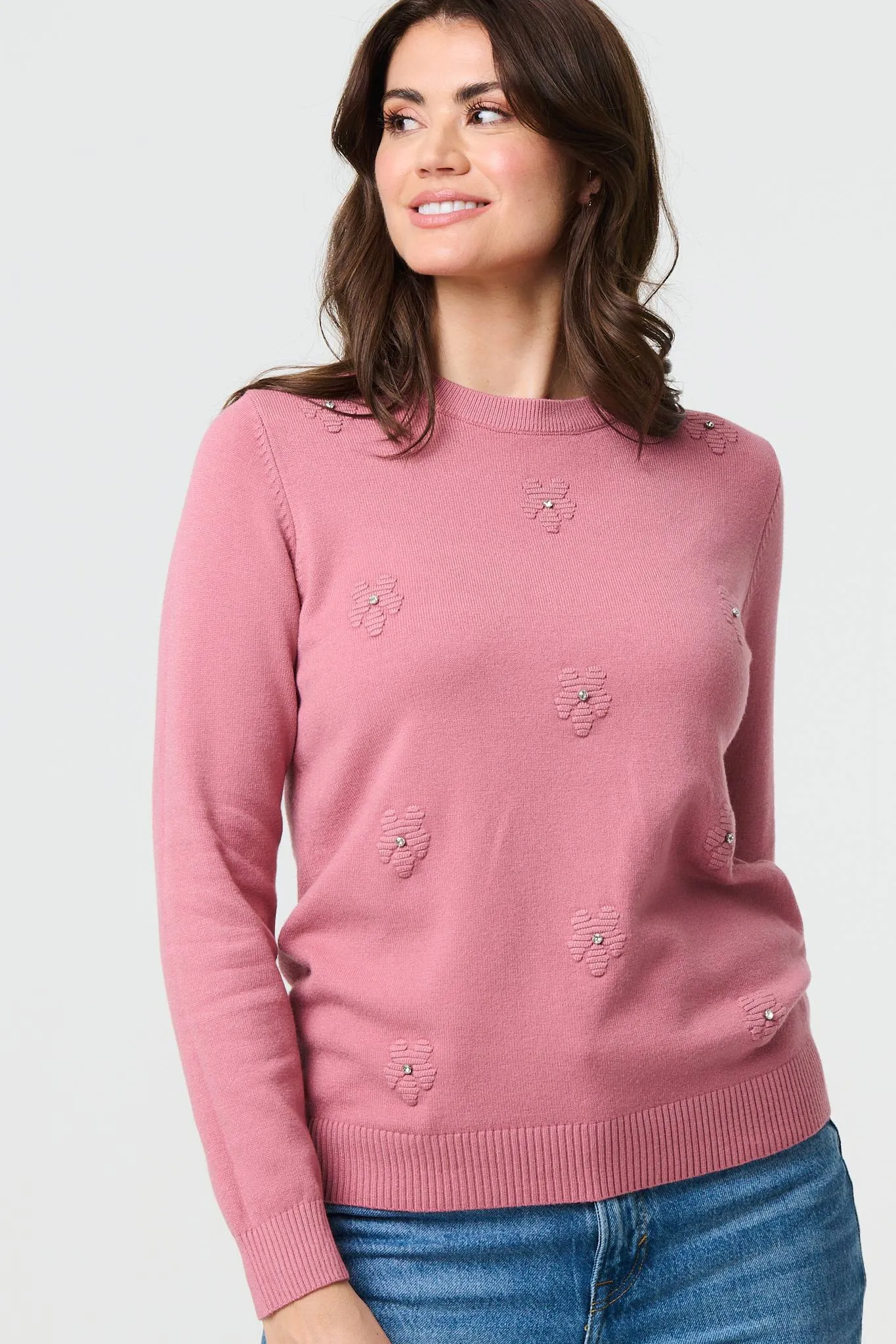 Floral Gemstone Embellished Jumper