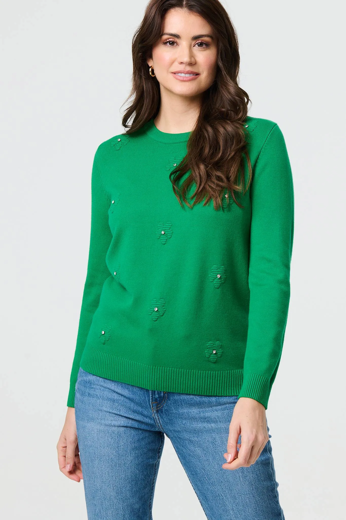 Floral Gemstone Embellished Jumper