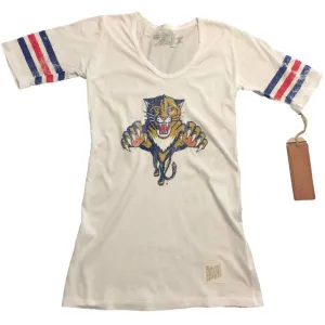 Florida Panthers Retro Brand WOMEN White Striped Quarter Sleeves T-Shirt