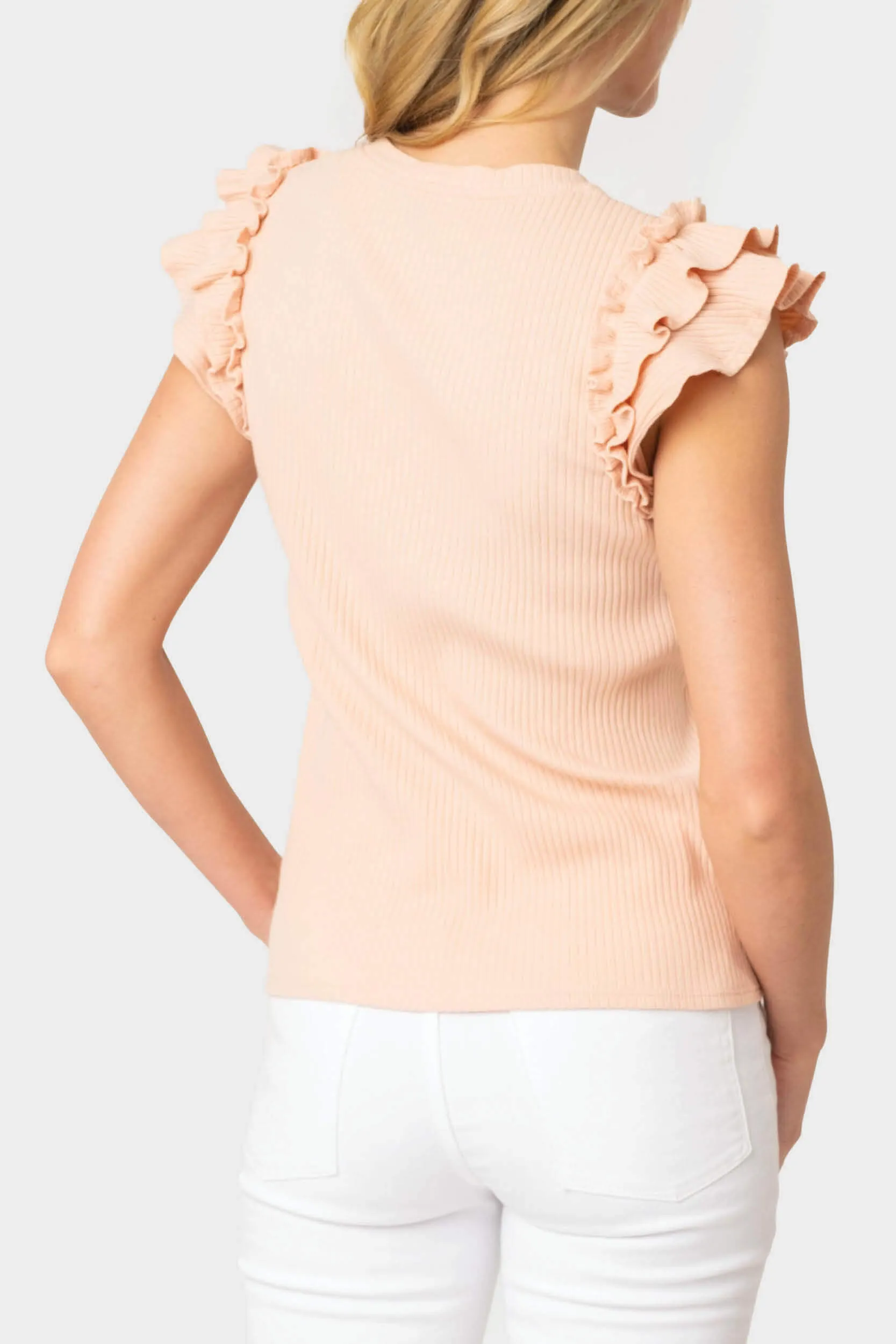 Flutter Sleeve Rib Knit Top