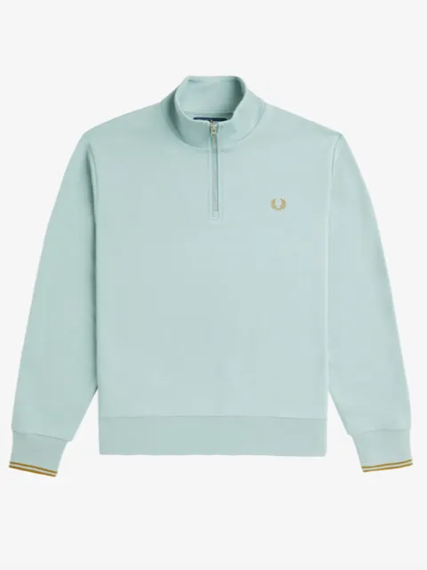 Fred Perry Half Zip Sweat Shirt/Silver Blue/Dark Caramel - New HS24