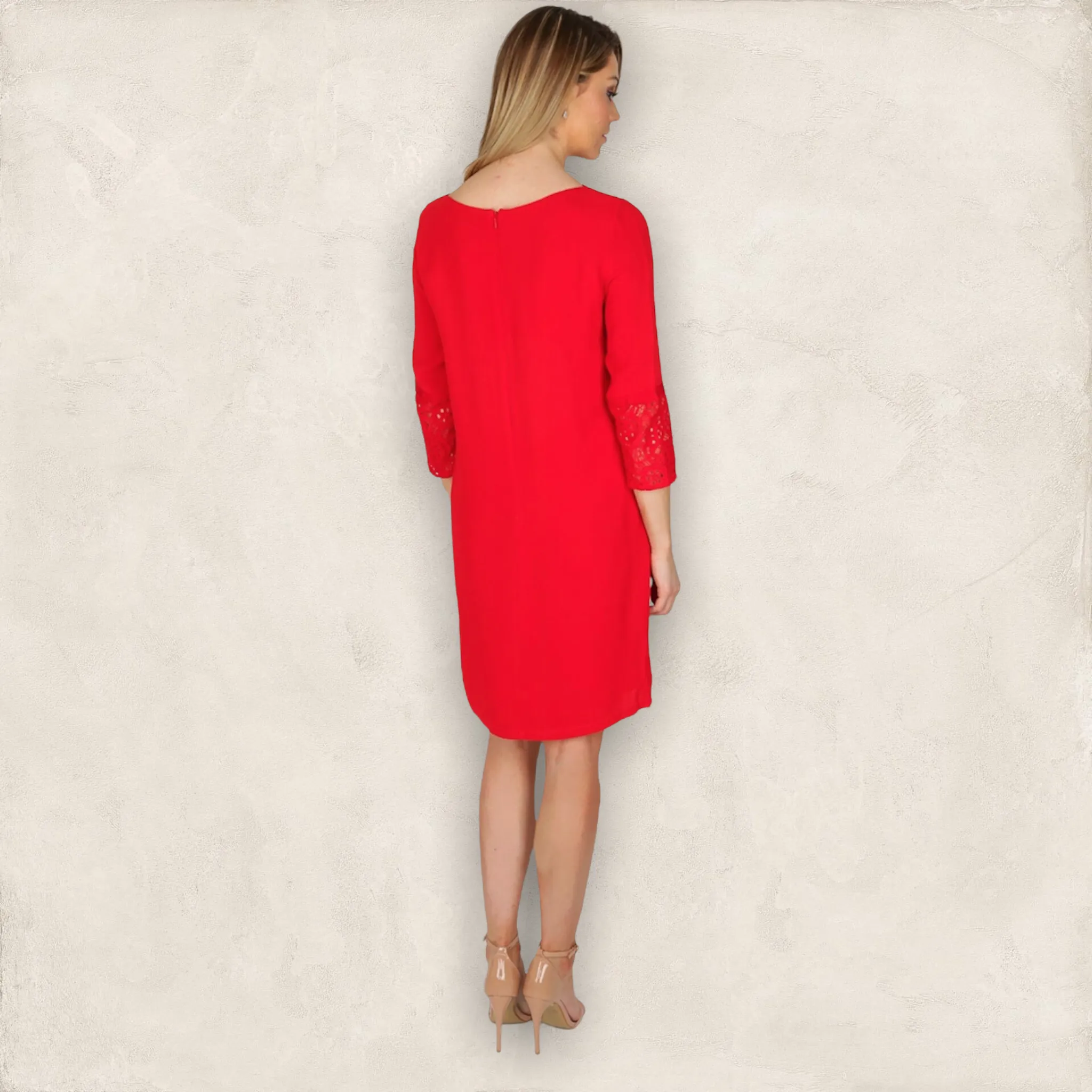 French Connection Red Crepe Half Sleeve Dress UK 12 US 8 EU 40