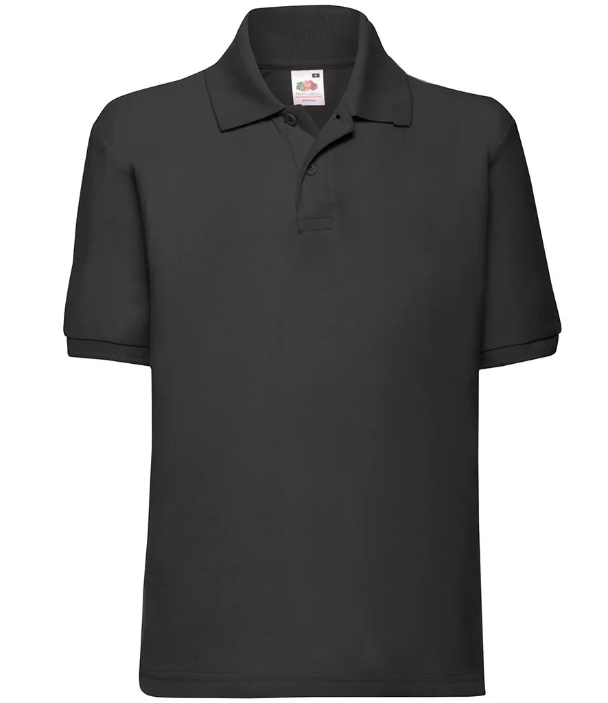 Fruit of the Loom Poly/Cotton Pique Polo Shirt (Childrens) - Black, White, Grey