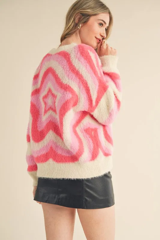 Fuzzy Knit Sweater Ivory Multi