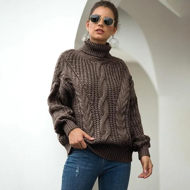 Gorgeous Trending Autumn & Winter New knit Women's Sweater - Turtleneck Sweaters Pullover Oversized Thick Sweater (TB8C)(BCD2)