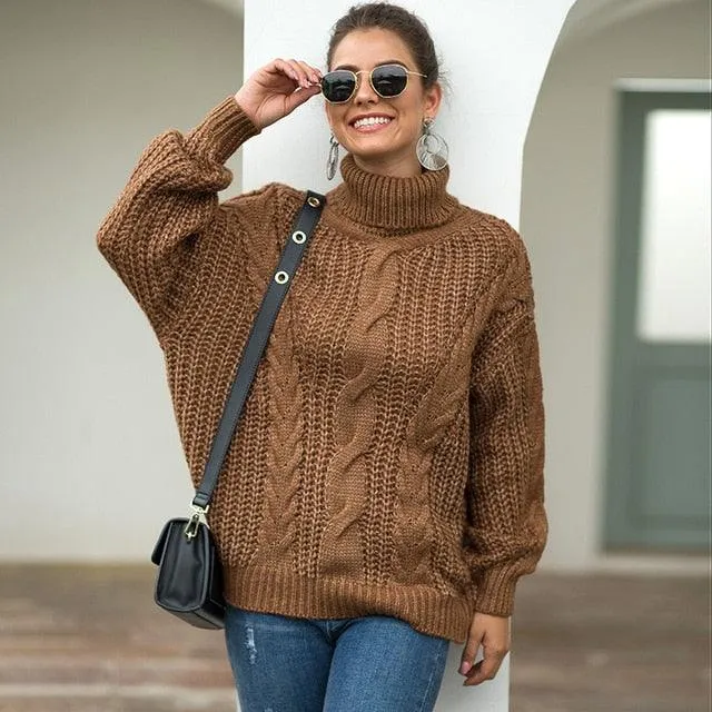 Gorgeous Trending Autumn & Winter New knit Women's Sweater - Turtleneck Sweaters Pullover Oversized Thick Sweater (TB8C)(BCD2)