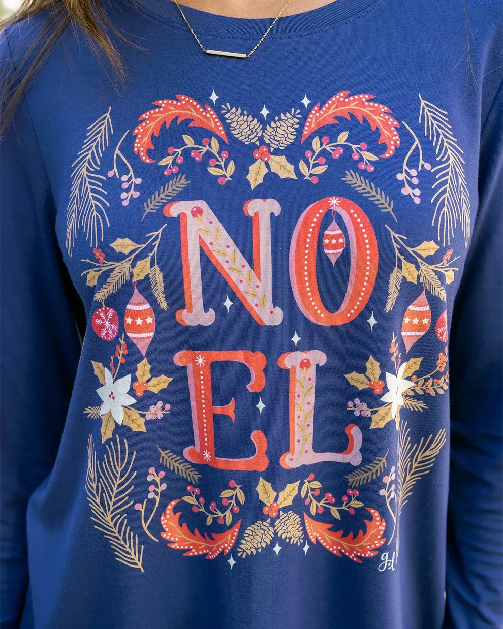 Grace & Lace Long Sleeve Crew Neck Graphic Tee - Noel