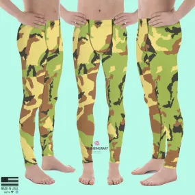 Green Camo Meggings, Green Brown Camouflage Military Army Print Men's Tights-Made in USA/ EU/ MX