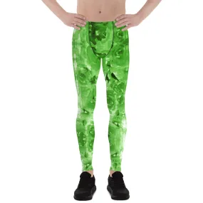 Green Floral Men's Leggings, Flower Abstract Print Running Tights Meggings-Made in USA/EU/MX