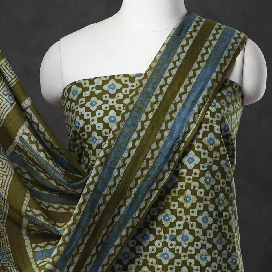 Green - Kutch Print Cotton 3pc Batik Dress Material 02