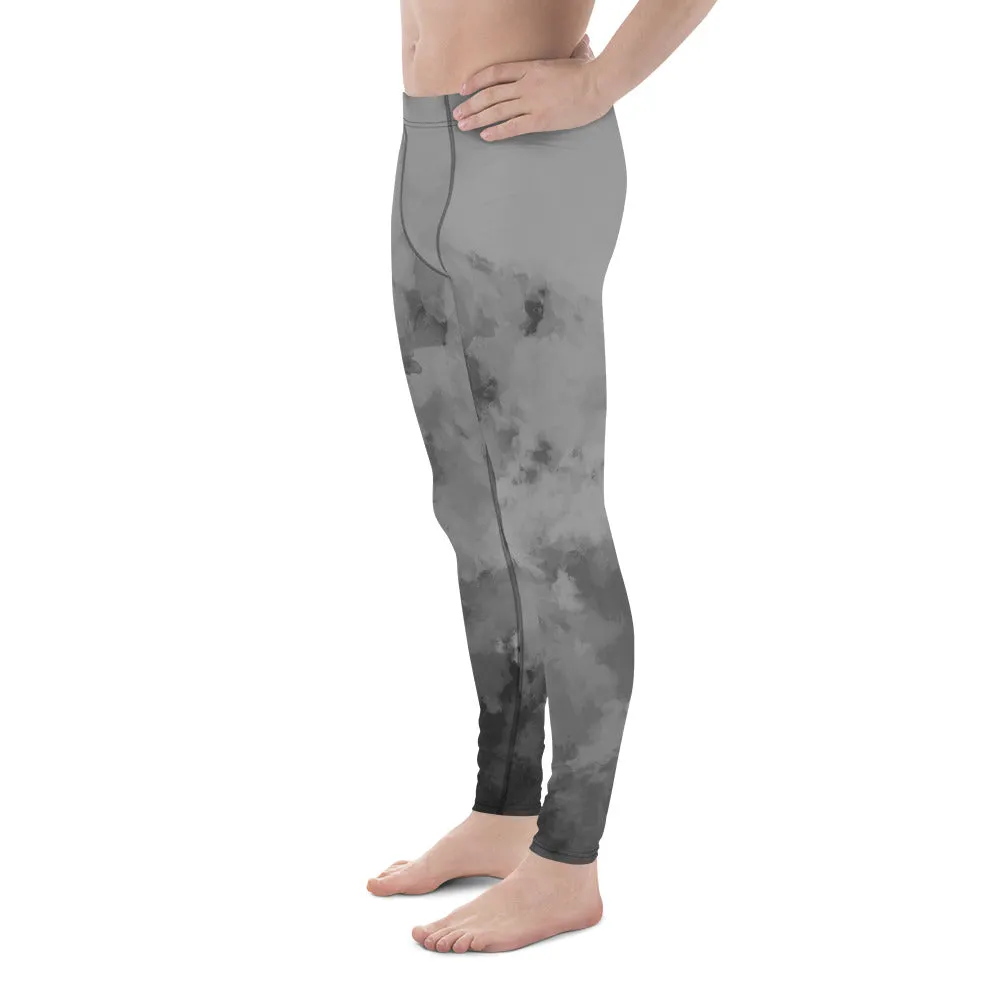 Grey Abstract Best Men's Leggings, Abstract Clouds Designer Meggings Compression Tights-Made in USA/EU