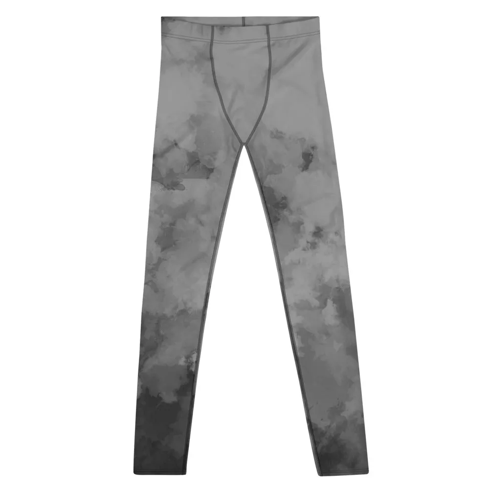 Grey Abstract Best Men's Leggings, Abstract Clouds Designer Meggings Compression Tights-Made in USA/EU