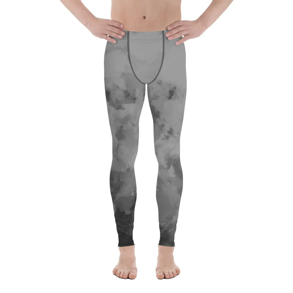 Grey Abstract Best Men's Leggings, Abstract Clouds Designer Meggings Compression Tights-Made in USA/EU