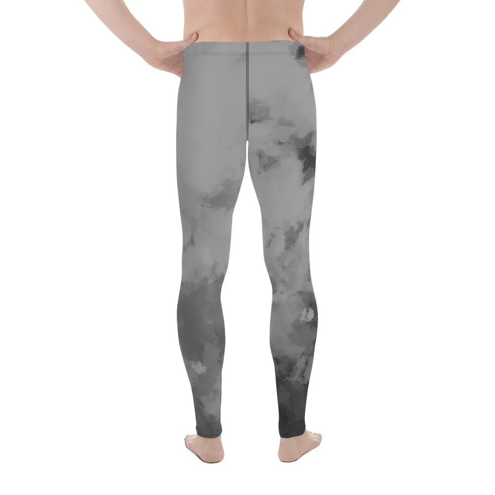 Grey Abstract Best Men's Leggings, Abstract Clouds Designer Meggings Compression Tights-Made in USA/EU