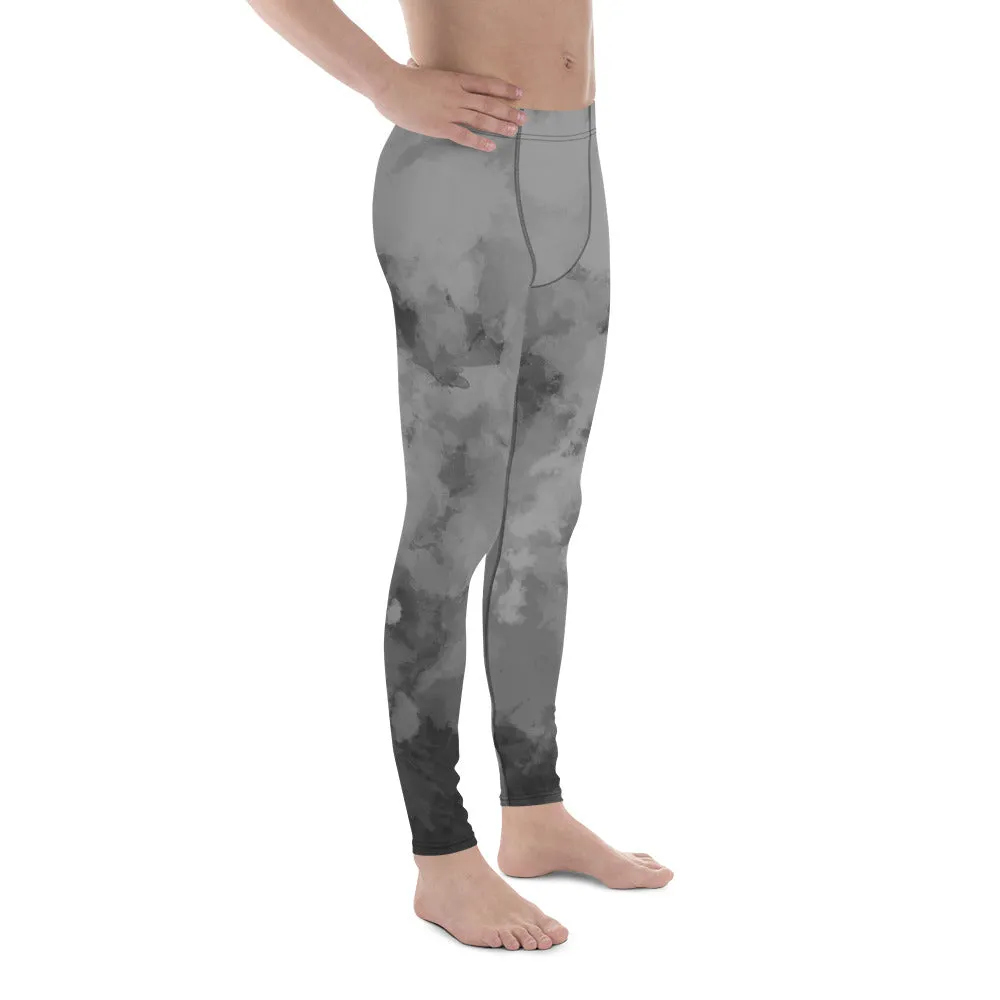 Grey Abstract Best Men's Leggings, Abstract Clouds Designer Meggings Compression Tights-Made in USA/EU