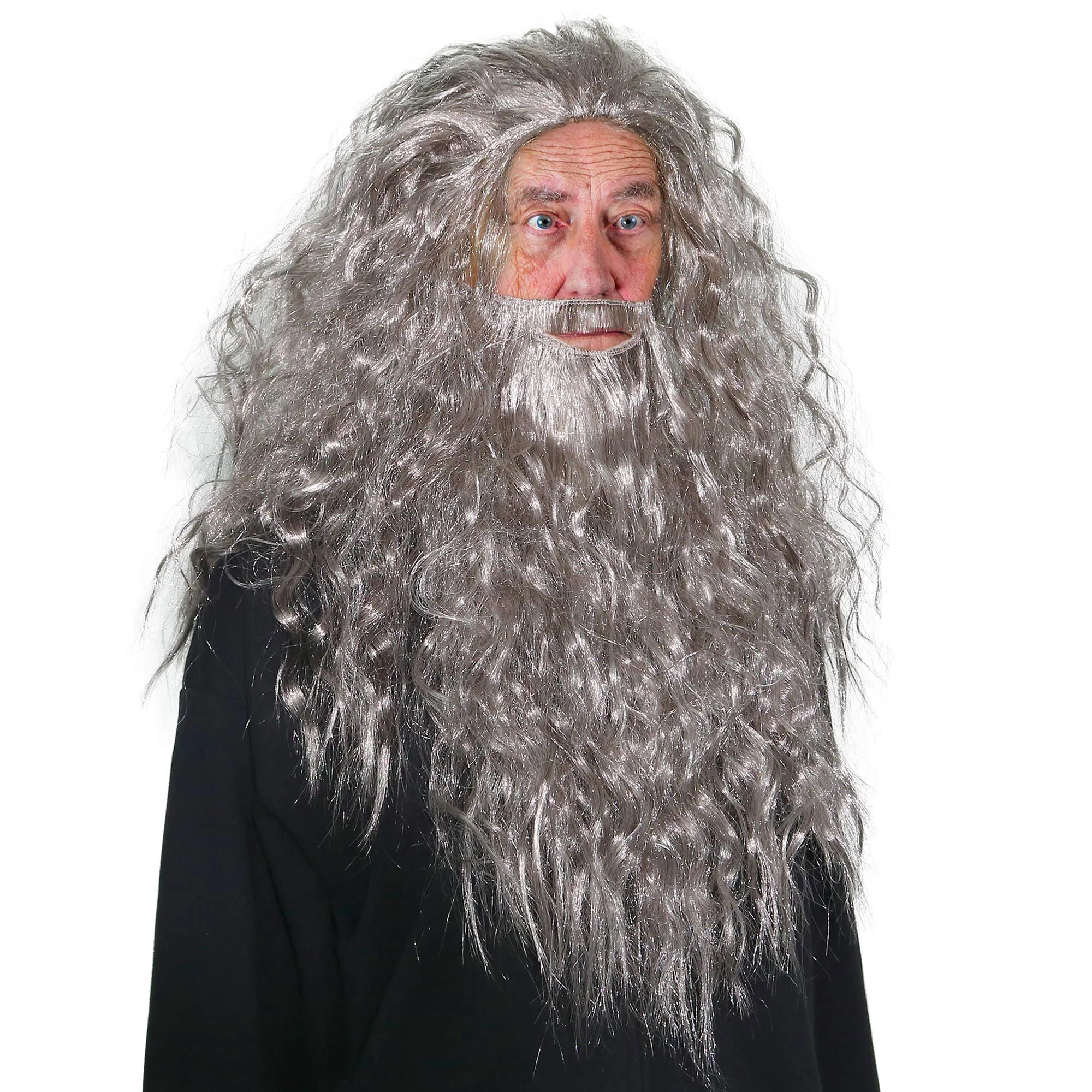 Grey Wig and Beard - Long Gray Wizard Wig and Beard Costume Accessory for Adults and Kids