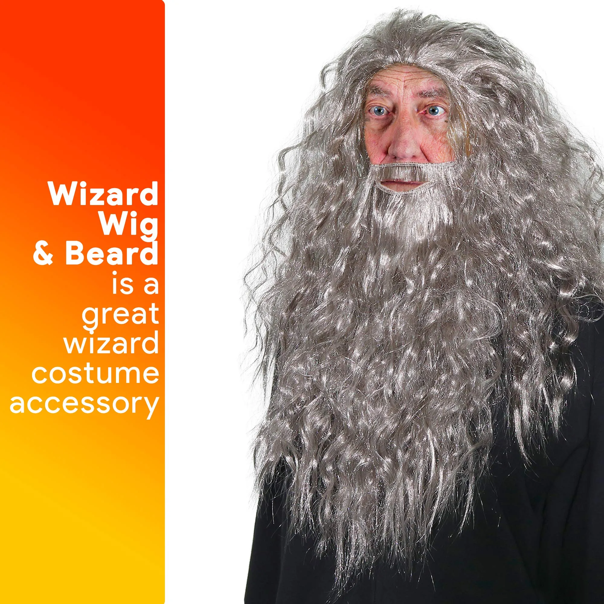 Grey Wig and Beard - Long Gray Wizard Wig and Beard Costume Accessory for Adults and Kids