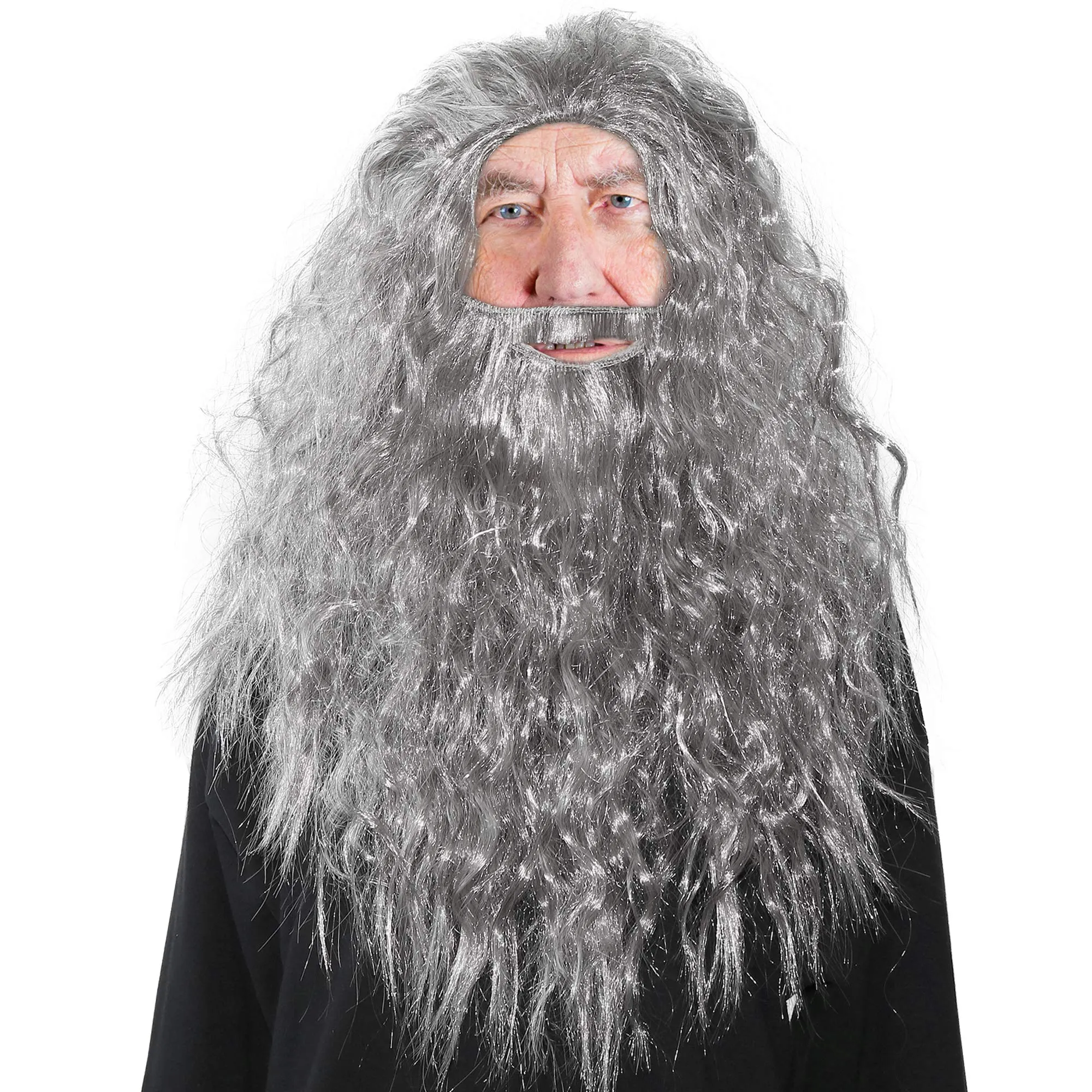 Grey Wig and Beard - Long Gray Wizard Wig and Beard Costume Accessory for Adults and Kids