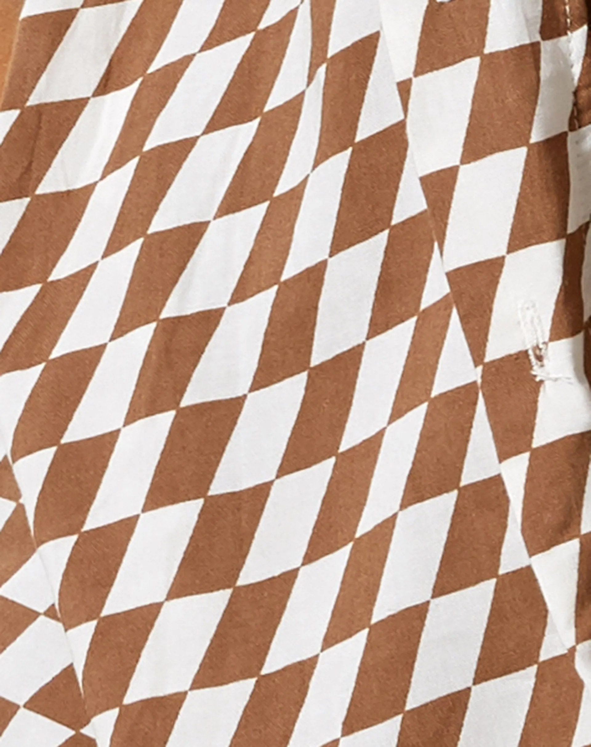 Hawaiian Shirt in Diagonal Checker Tan and Ivory